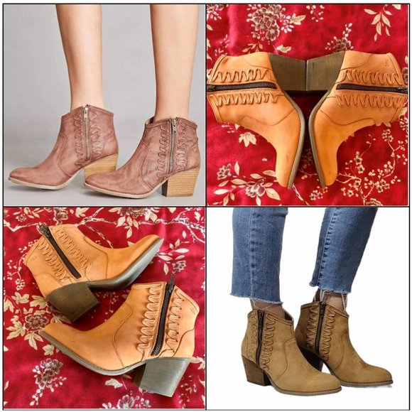 Musse & Cloud "Athya" 100% Leather Mustard Orange Western Ankle Boots - Size 6 - Picture 4 of 14